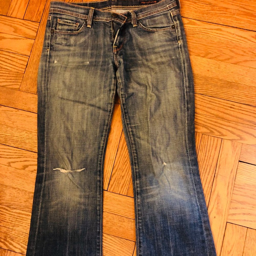 Open flared ripped jeans!